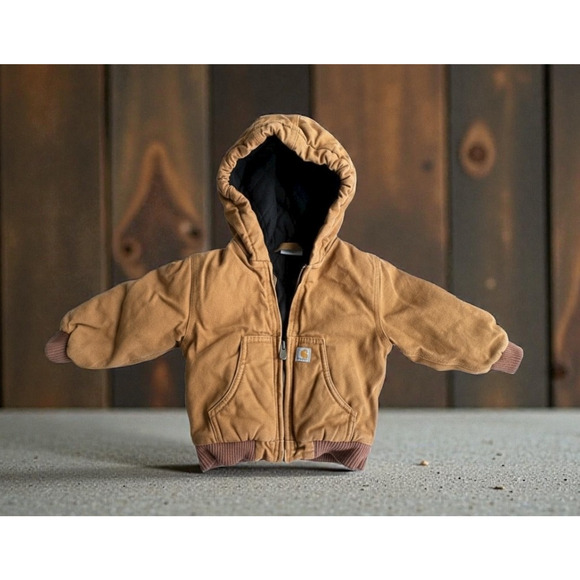 Carhartt Other - Carhartt Baby Toddler Jacket 18M Brown Hooded Quilt Lined Full Zip Coat 18 Month